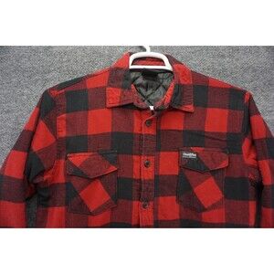 Burnside Flannel Quilted Lined Shirt Mens Small Shacket Jacket Red Buffalo Plaid